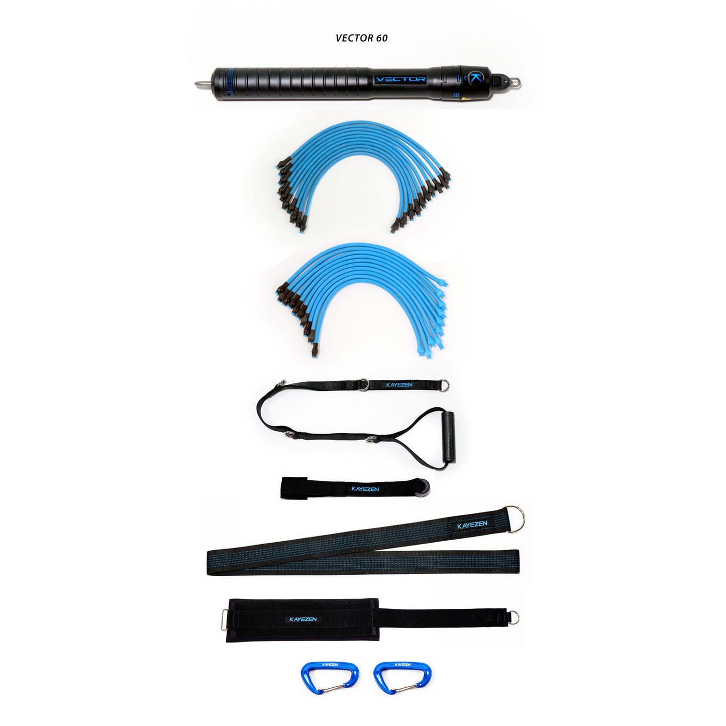 VECTOR 60 Resistance System Solo Kit: 1 VECTOR 60 Unit, w/ 10 Lt + 10 Hvy Tubes, 1 Door Anchor, 1 Long Handle, 1 Long Torso Strap, 1 Thigh Strap, 2 Carabiners, Free Exercise APP (Cannot be sold through any site ie Amazon, Jet, e-bay (Wider Exercise Range)