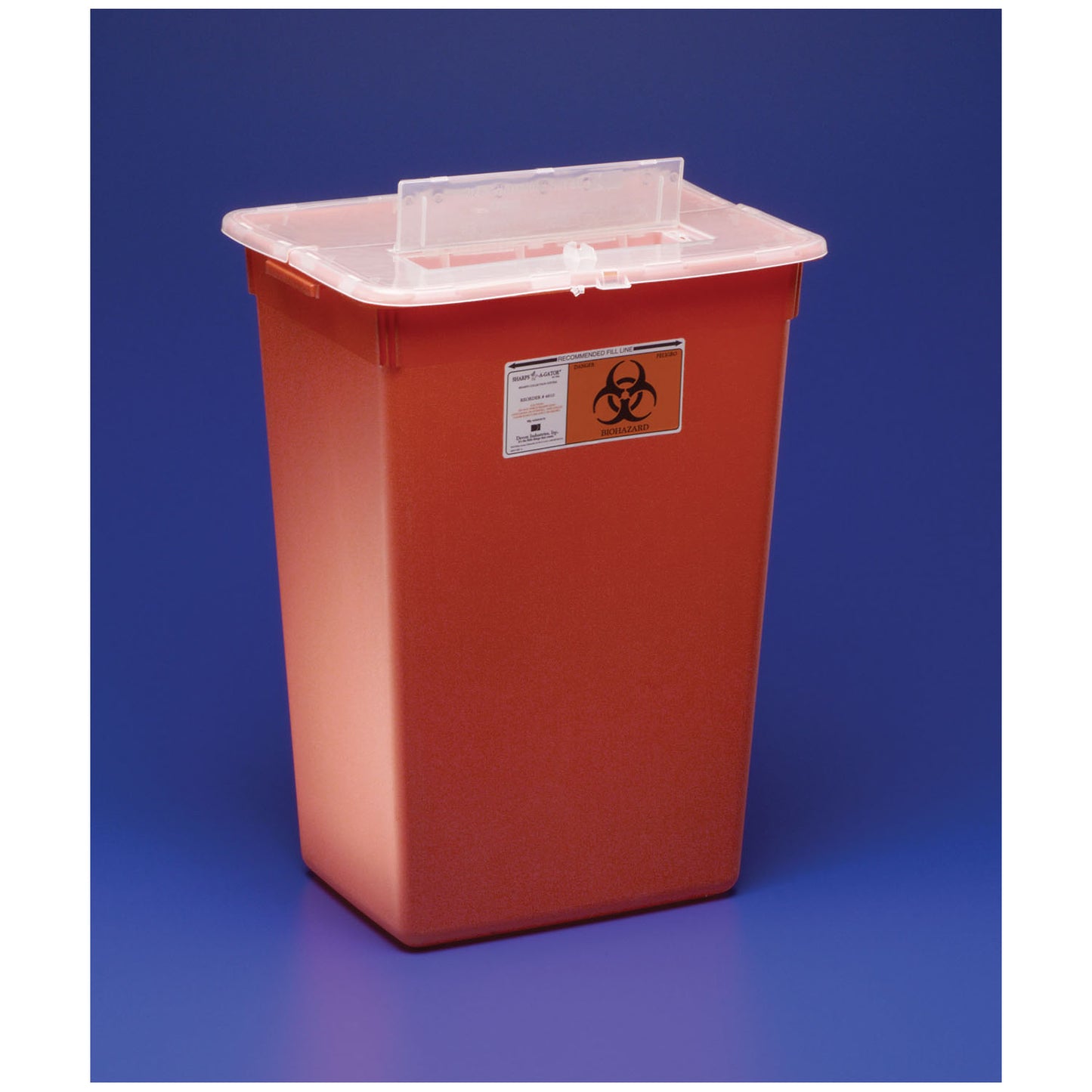 Container, 10 Gal, Red, Split Lid, Sharps Port, Large Volume, 15½"H x 12"D x 21½"W, 6/cs (15 cs/plt)