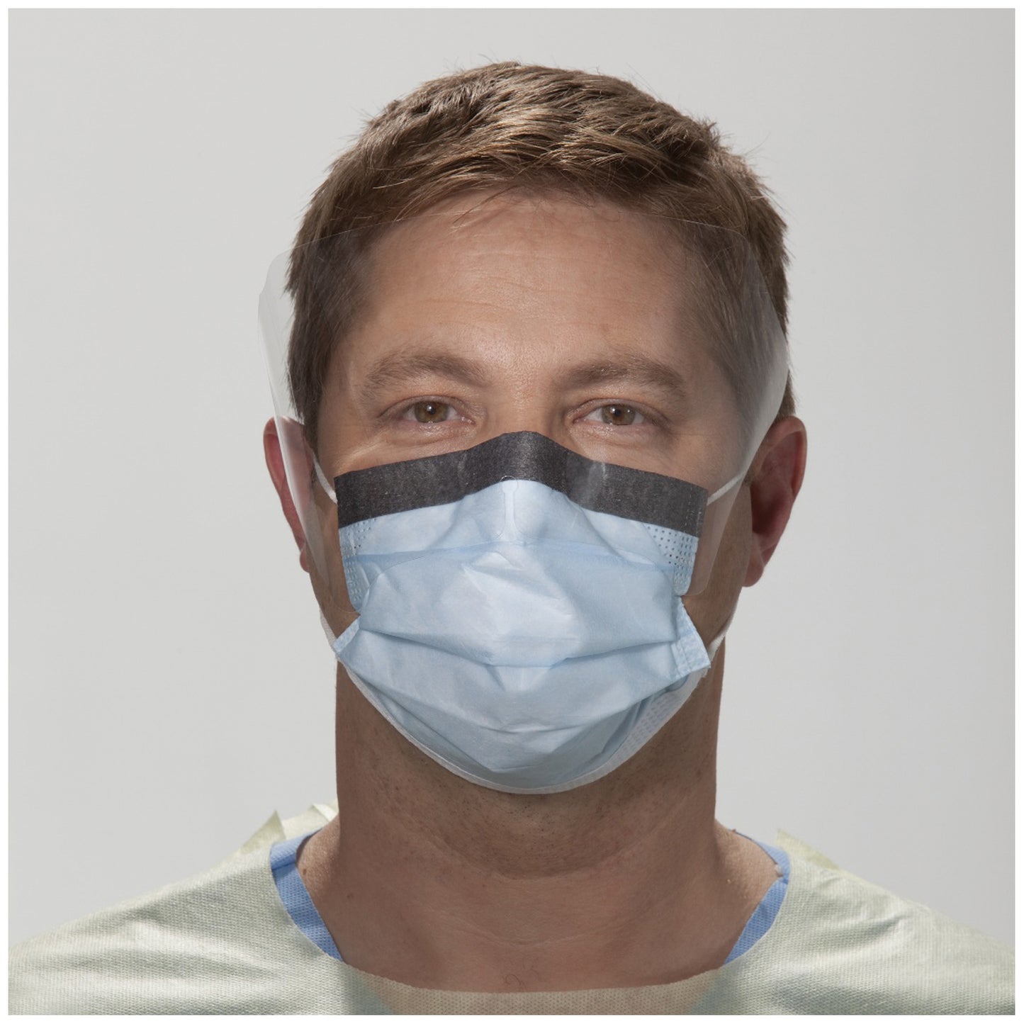Fluidshield® Fog-Free Procedure Mask with Earloops, Wraparound Visor, Blue, 25/pkg, 4 pkg/cs (60 cs/plt)