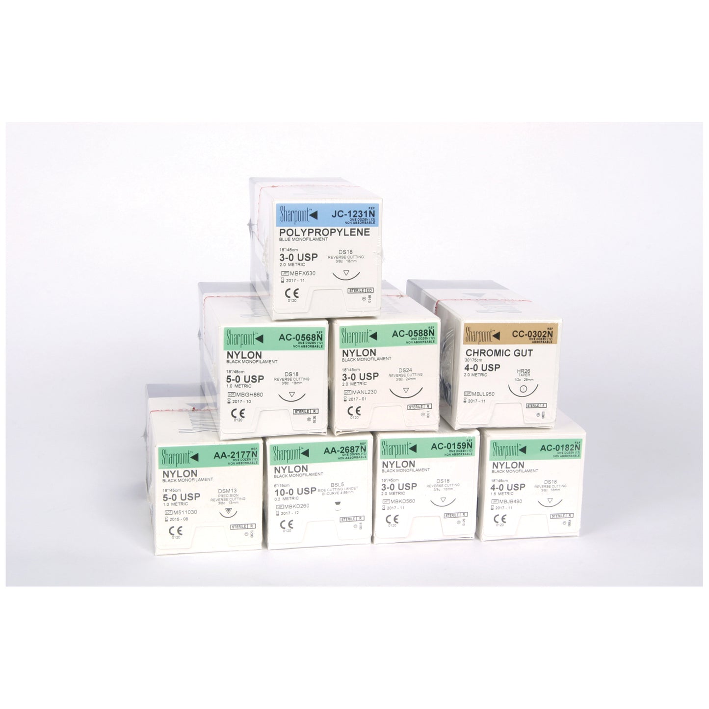 2/0 Nylon Suture, Black Mono, 18"/45cm, C8, 26mm 3/8 Circle, 12/bx