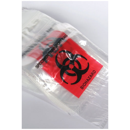 Collection Bag, 6" x 9", Zip Closure, Economy, Biohazard Black/ Red Print, 1000/cs