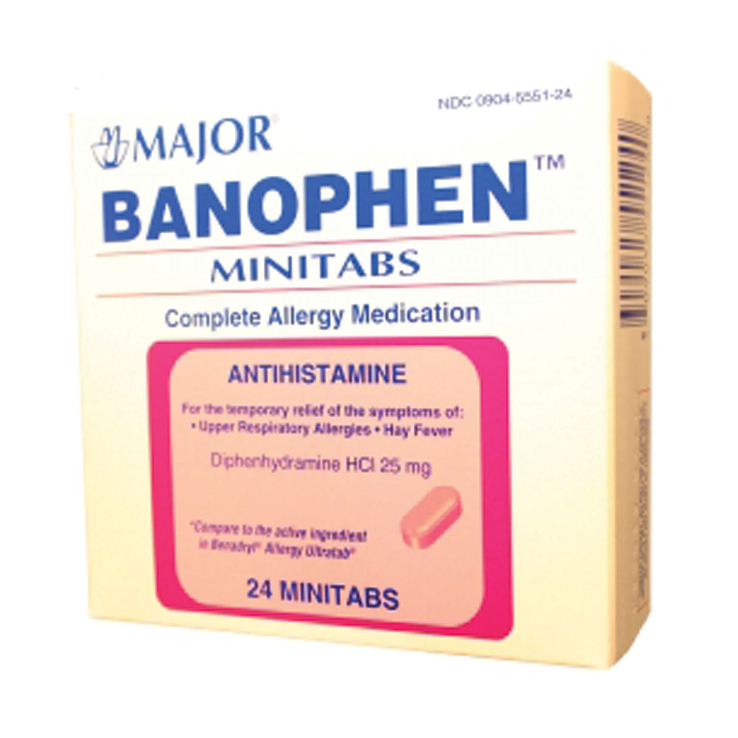 Banophen™, Mini-Tabs, 25mg, 24s, Compare to Benadryl® Mini-Tabs, 24/cs, NDC# 00904-5551-24