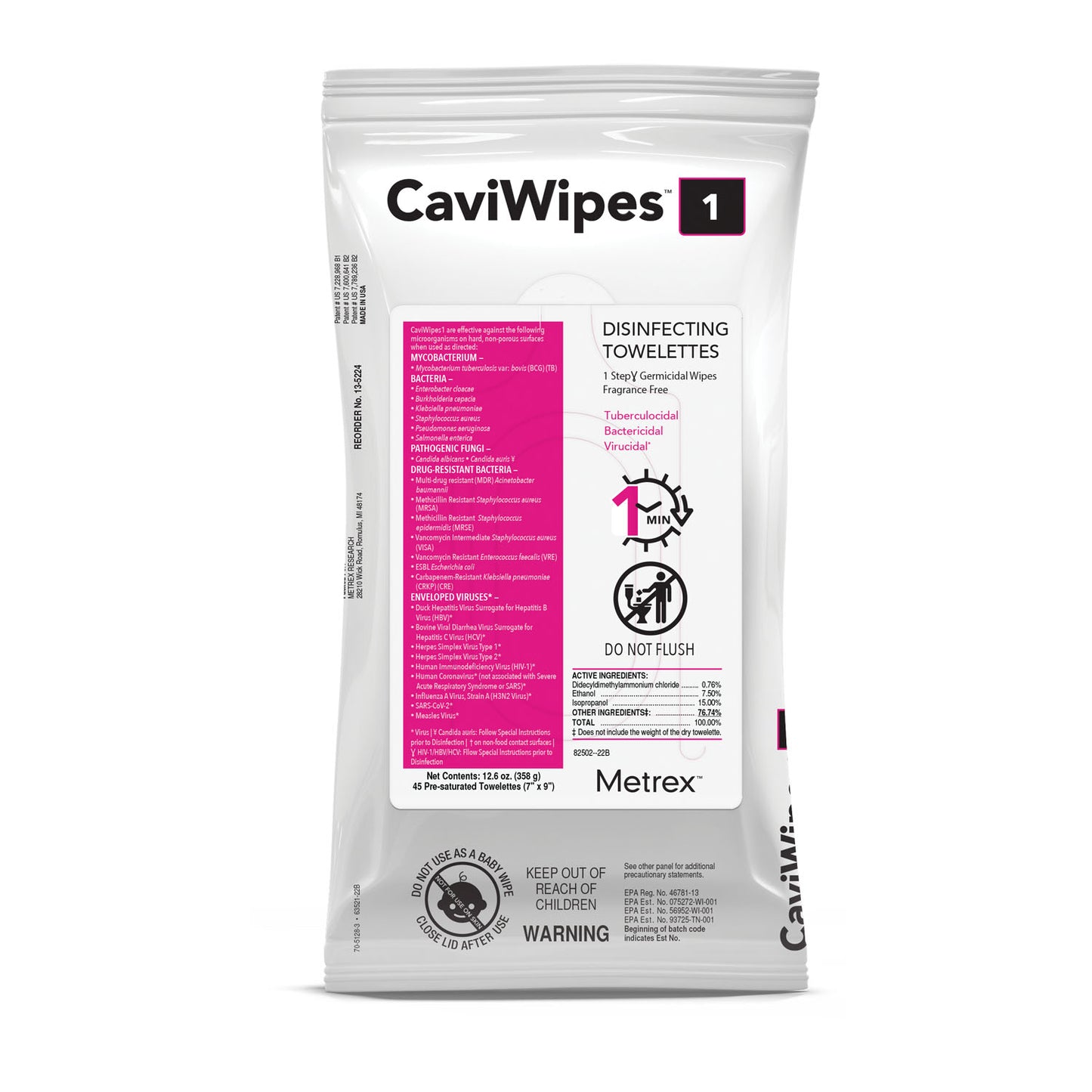 CaviWipes1™, Flatpacks, 7" x 9", 45 wipes/pk, 20 pk/cs (70 cs/plt) (091261)