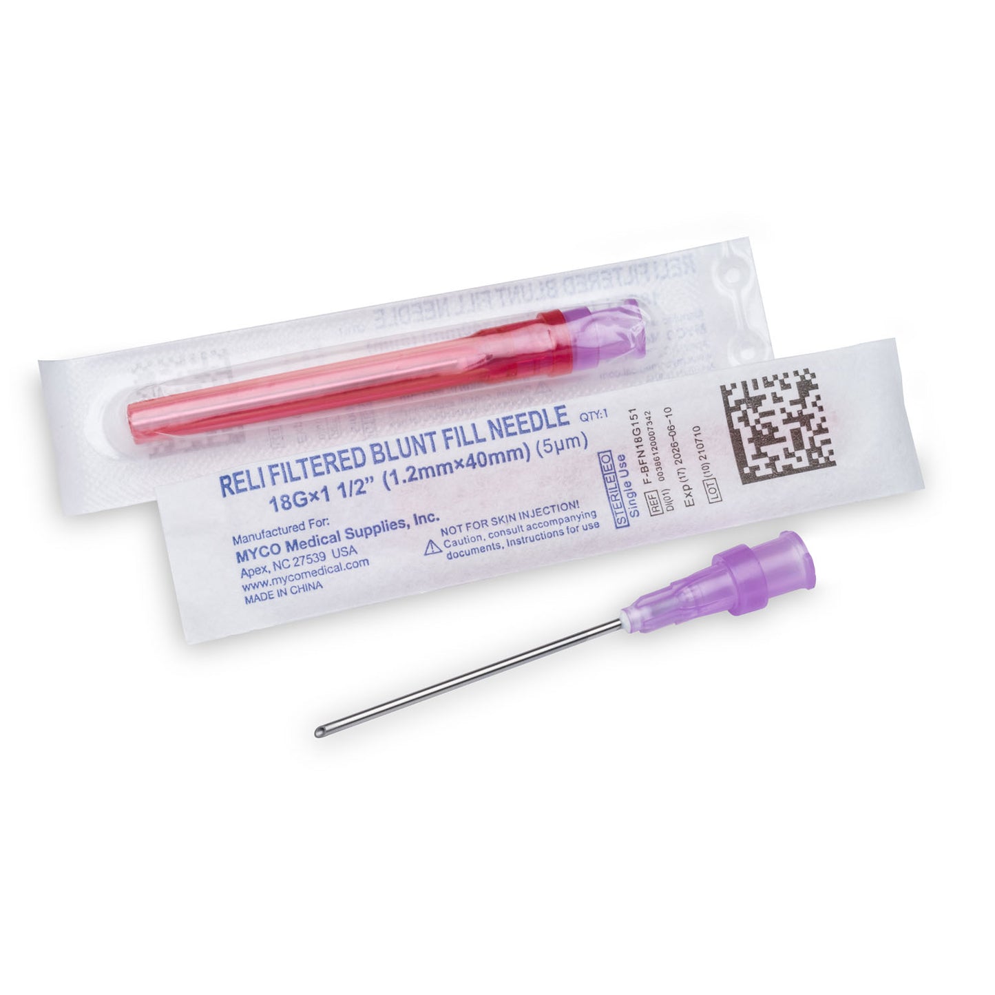 Blunt Fill Needles with Filter, Sterile, Single-Use. PVC-Free, 18G x 1.5", 100/bx, 50 bx/cs