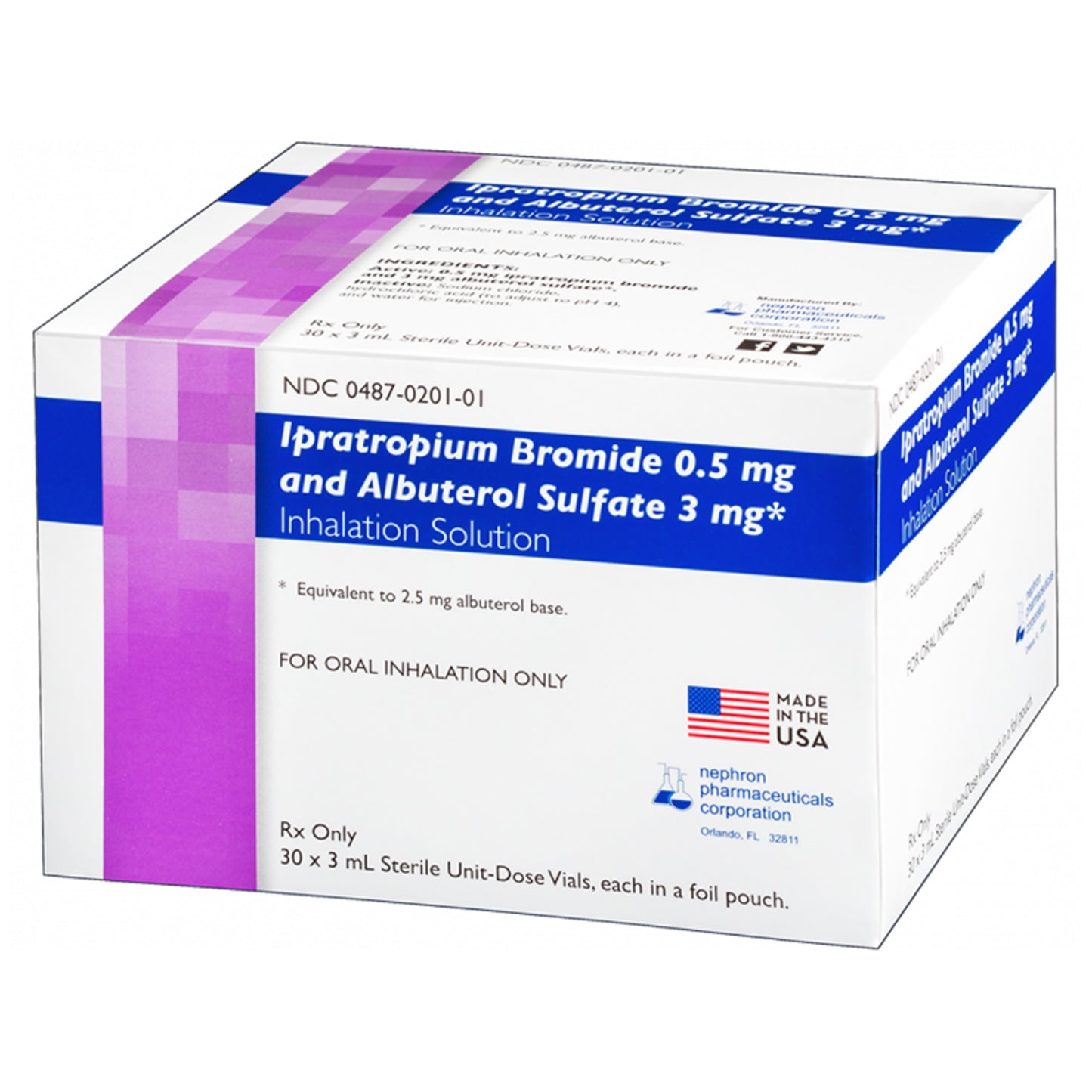 Ipratropium Bromide, 0.5mg/Albuterol Sulfate, 3mg, Inhalation Solution, 3mL, 30/ctn (Rx) (Product is Non-Returnable)