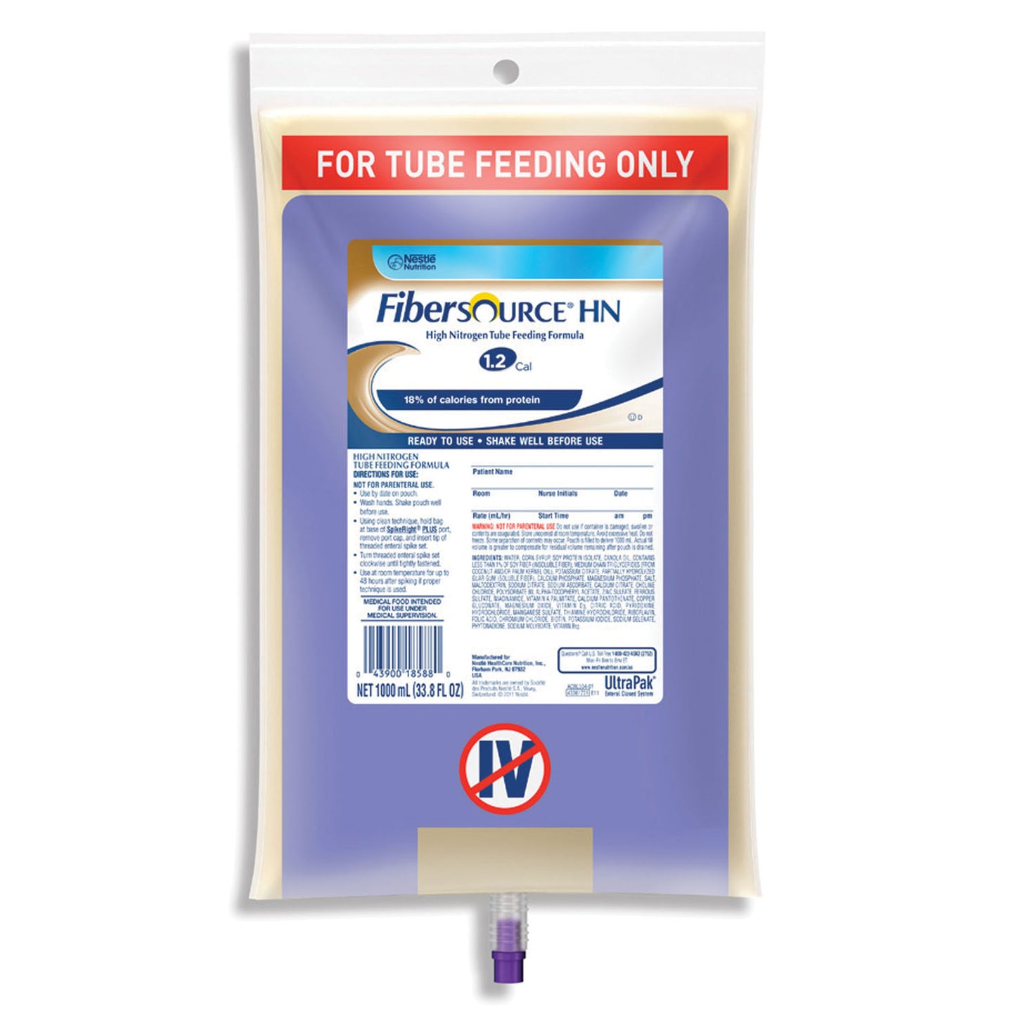 Fibersource™ HN SpikeRight™ 1000mL Closed System Containers, 6/cs (Products cannot be sol (120 cs/plt) (Minimum Expiry Lead is 90 days; Non-Returnable)