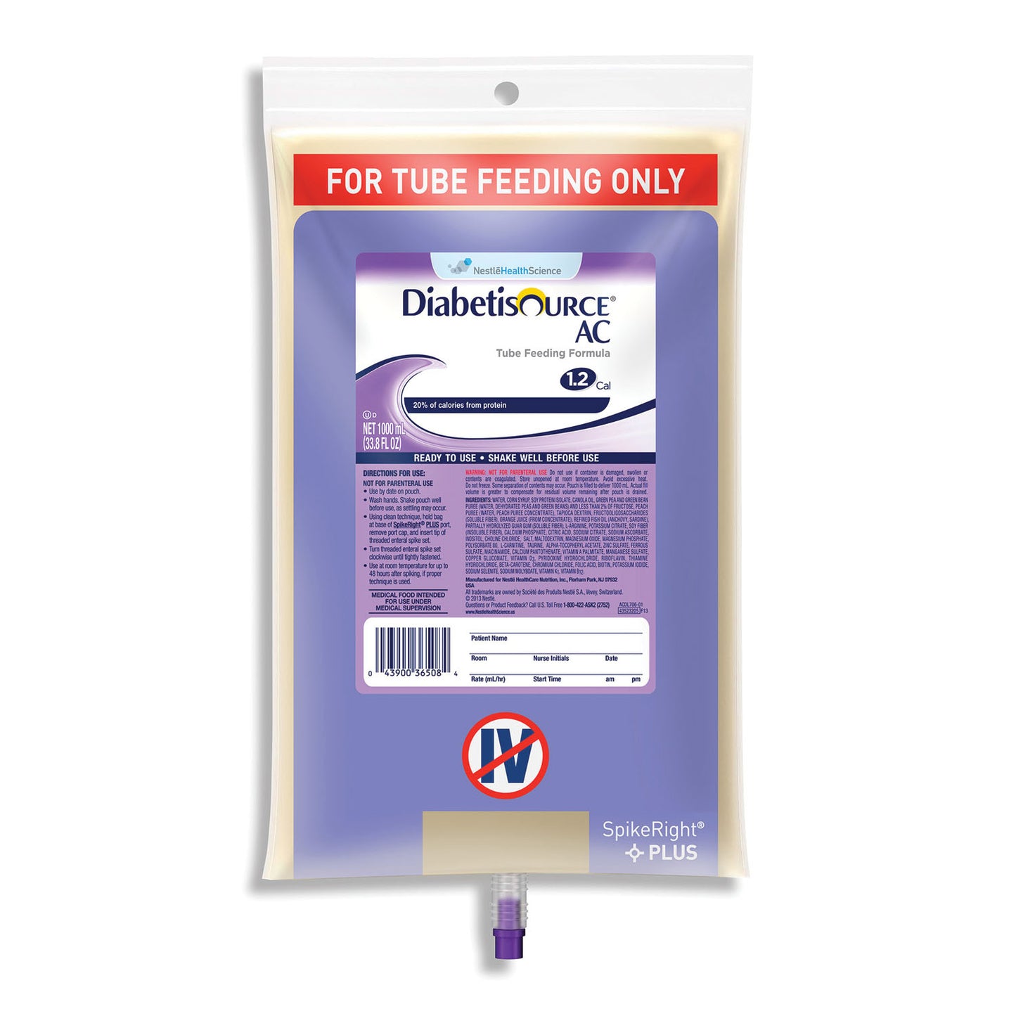 Diabetisource® AC SpikeRight™ 1000mL, 6/cs (Products cannot be sold on Amazon.com or any (120 cs/plt) (Minimum Expiry Lead is 90 days; Non-Returnable)