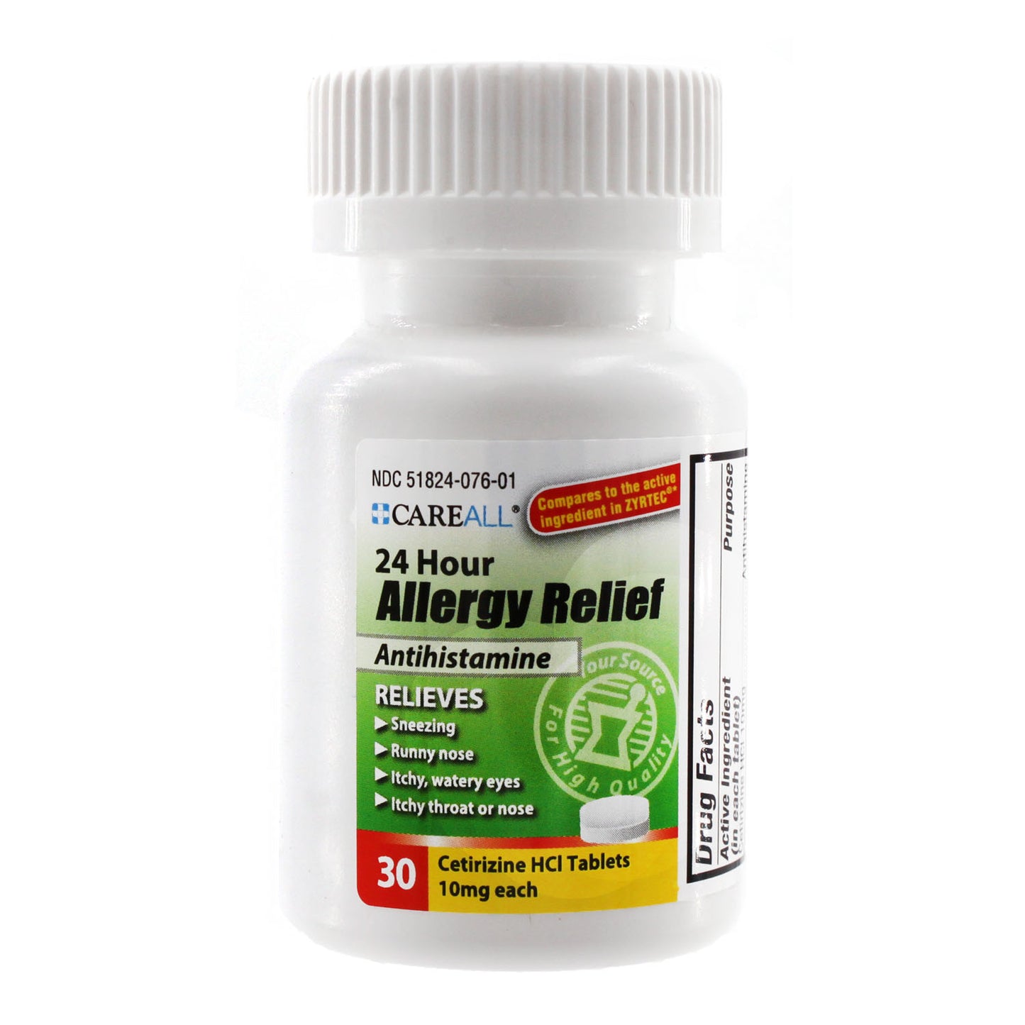 Cetirizine Allergy Relief, 10mg, Compares to the active ingredient in Zyrtec® Tablets, 30 ct, 24 btl/cs (Not Available for sale into Canada)