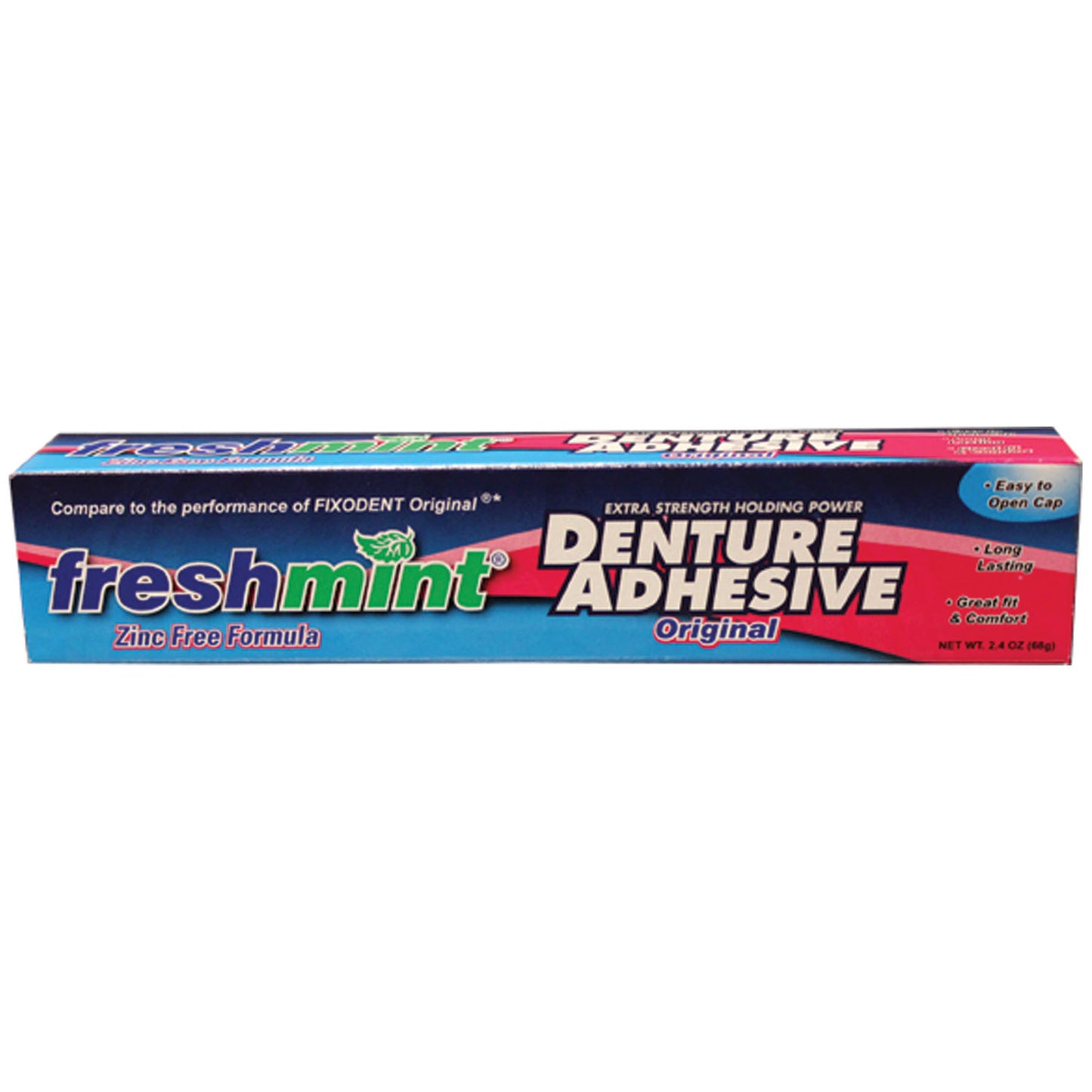 Denture Adhesive, Freshmint, 2.4 oz, Zinc-Free Formulation, Compared to the Performance of Fixodent Original®, 12/bx