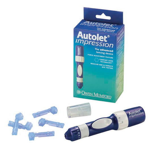 Autolet Impression, Includes: Device, 3 Unilet Lancets, 1 Depth Adjuster, 1 Alternate Site End Cap & Instructions for use (US & Canada Only)