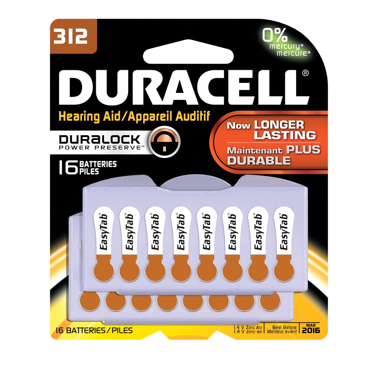 Battery, Zinc Air, Size 312, 16pk, 6 pk/bx (UPC# 66125)