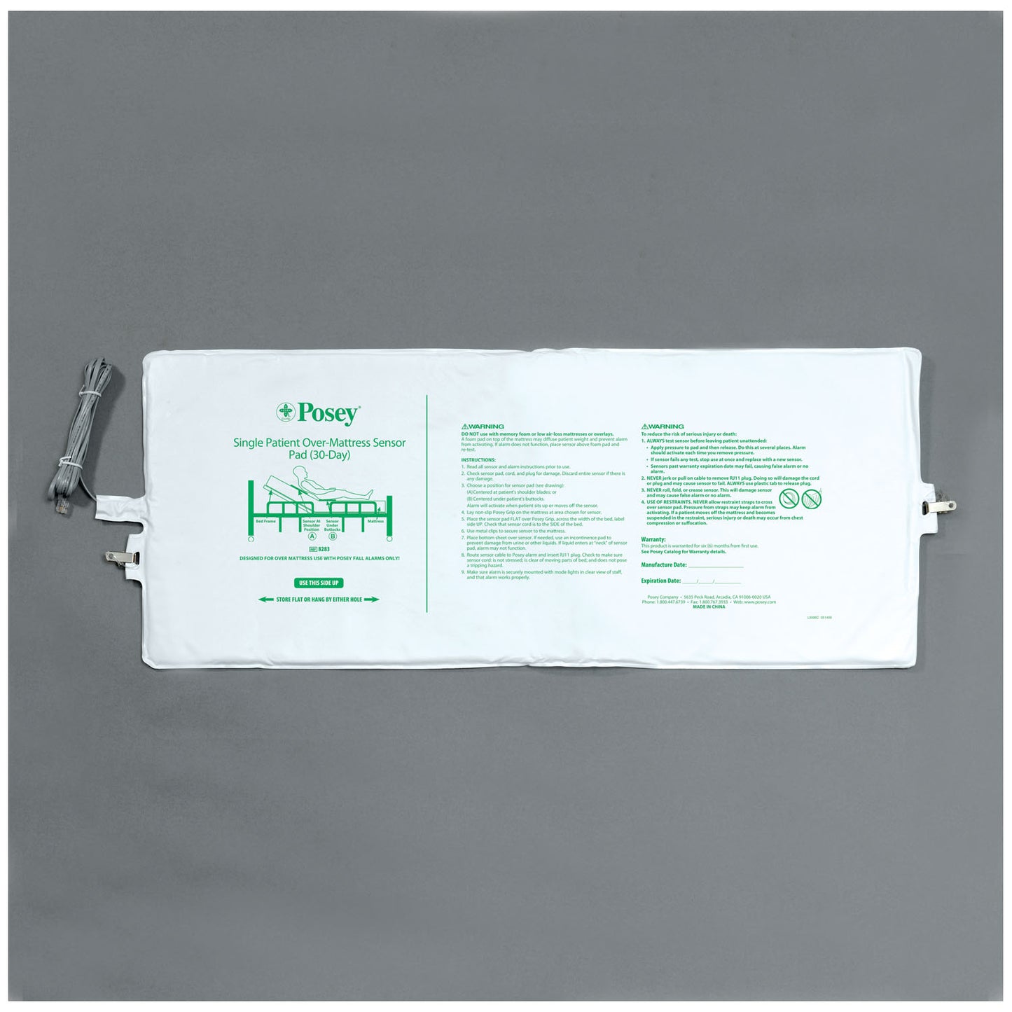 Bed Sensor Pad, Single Patient Use, 12"W x 120"L, 30-Days, 8ft Cord (Continental US + HI Only)