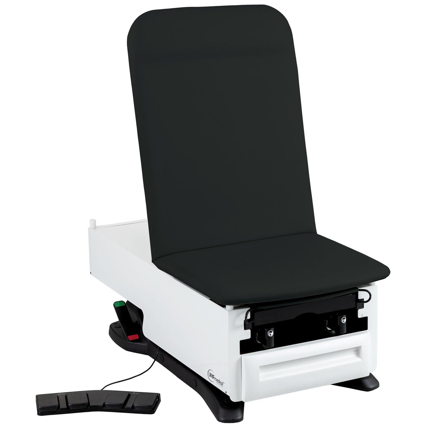 Exam Table, 3503-500-300 with OneTouch WheelBase® System, Classic Upholstery, Power Backrest, Stirrups, Drain Pan, Electrical Receptacle, Drawer Warmer, Foot Control, Front Storage Drawer, Available in 16 Colors