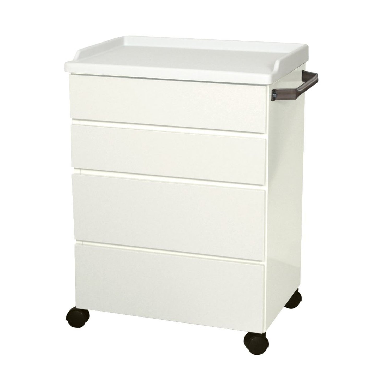 Mobile Treatment Cabinet, 6204 with Four All Steel Easy to Clean Full-Extension Drawers, Stainless Steel Push Handle, Kydex Work Surface with No-Spill Edges, Four 2.38” Twin Wheel Casters, Quiet White (4) (4) (6.05 )