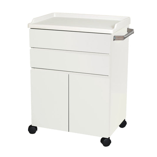 Mobile Treatment Cabinet, 6214 with Two Heavy Duty Steel, Easy to Clean Full-Extension Drawers & Two Doors Stainless Steel Push Handle, Kydex Work Surface with No-Spill Edges, Four 2.38” Twin Wheel Casters, Quiet White (2) (2) (4) (6.05 )