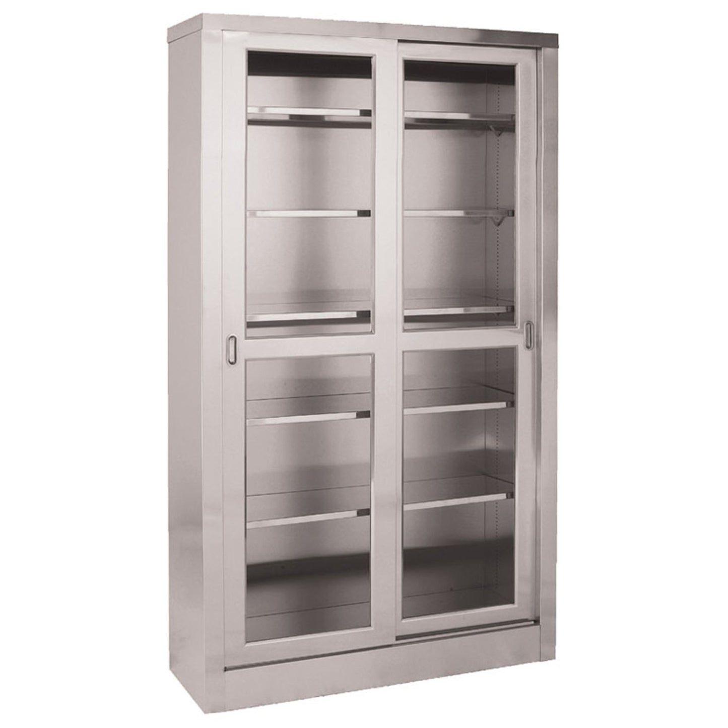 Storage & Supply Cabinet, Stainless Steel, Five Adjustable Shelves, Two Glass Sliding Doors, 47"W x 84"H x 16"D (5) (2)