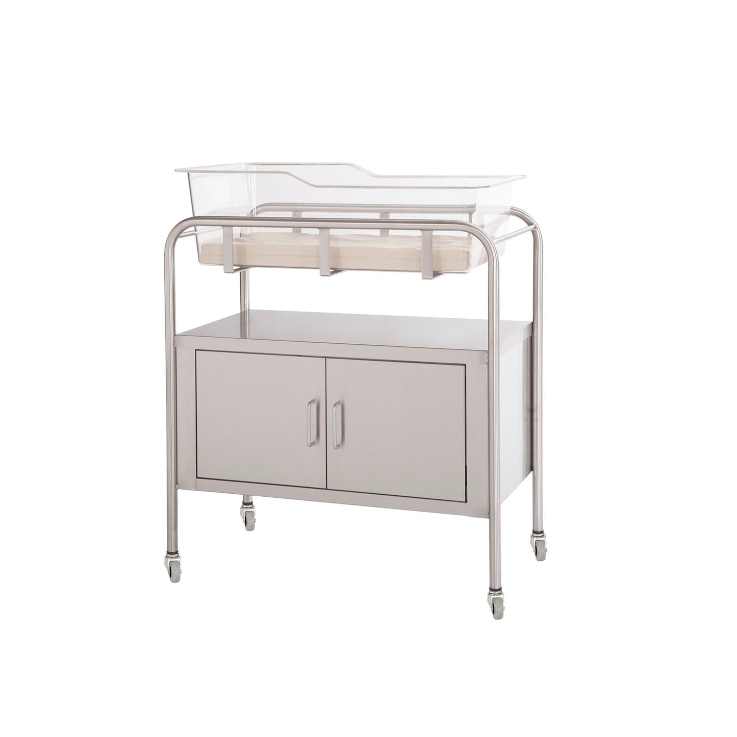 Bassinet with Basket and Mattress , Stainless Steel, Two Door, 32 W x 35.25 H x 17 D (8545) (8546) (2)
