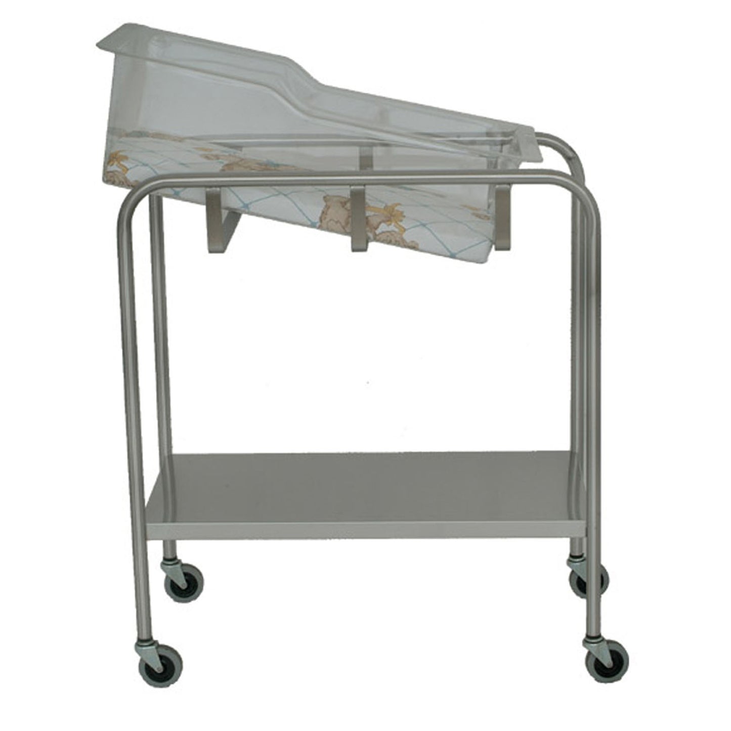 Bassinet with Basket and Mattress , Stainless Steel, One Shelf, 32"W x 35.25"H x 17"D (8545) (8546) (1)
