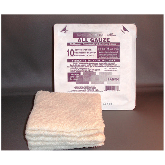 Fluff Sponge, 6" x 6¾", Sterile, 10/hard tray, 48 tray/cs