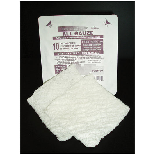 Fluff Sponge, 6" x 6¾", Sterile, 5/hard tray, 120 tray/cs
