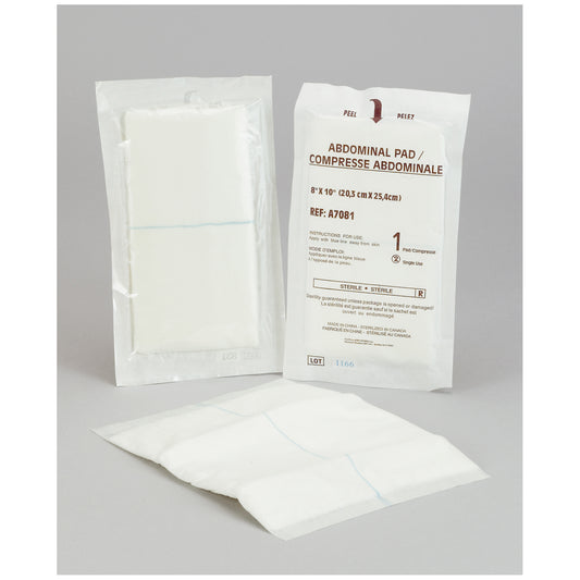 Abdominal Pad, 8" x 10", Sterile 1s, Sealed Ends, 24/pk, 15 pk/cs