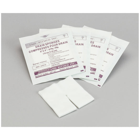 Drain Sponge, 4" x 4", 6-Ply, Sterile 2s, 50/pk, 12 pk/cs