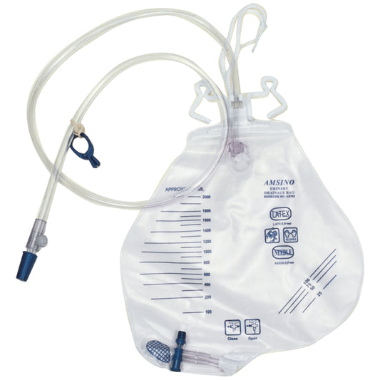 Drainage Bag, 2000mL, Anti-Reflux Chamber, Pre-Pierced Needle Free Sampling Port , Universal Double Hook & Rope Hanger, T-Tap Drain Port, Sterile Fluid Pathway, 20/cs (Luer Slip or Blunt Cannula Compatible) (60 cs/plt)