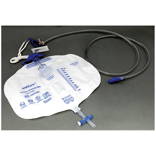 Drainage Bag, 2000mL, Low Profile, Anti-Reflux Chamber, Pre-Pierced Needle-Free Sampling Port , Single Hook & Rope Hanger, T-Tap Drain Port, Sterile Fluid Pathway, 20/cs (Luer Slip or Blunt Cannula Compatible)