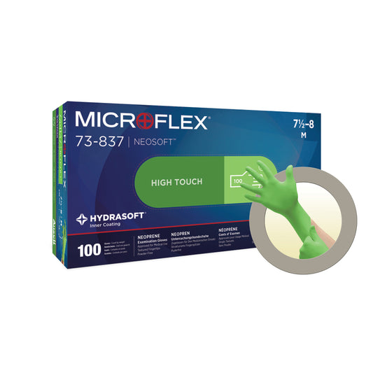 Exam Glove, Neoprene, Medium, Size 7.5-8, Green, Powder-Free , Latex-Free , Non-Sterile, 100/bx, 10 bx/cs (PF) (LF)
