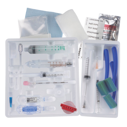 Continuous Epidural Tray, Perifix® 18G x 3.5" Tuohy Winged Needle, 25G x 1" SafetyGlide Hypodermic Needle, 22G x 1.5" SafetyGlide Hypodermic Needle, 18G x 1.5" SafetyGlide Hypodermic Needle, 5ml Glass Luer Lock, Metal Tip LOR Syringe, 1ml Plastic Luer Sli