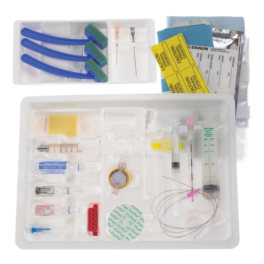 Continuous Epidural Tray, Perifix® 18G x 3.5" Tuohy Winged Needle, 25G x 1" SafetyGlide Hypodermic Needle, 22G x 1.5" SafetyGlide Hypodermic Needle, 18G x 1.5" SafetyGlide Hypodermic Needle, 5ml Glass Luer Lock, Metal Tip LOR Syringe, 3ml Plastic Luer Loc