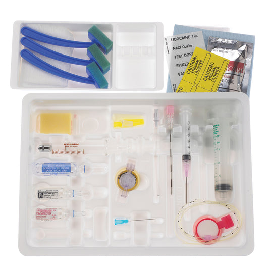 Continuous Epidural Tray, Perifix® 18G x 3.5" Tuohy Winged Needle, 25G x 1.5" Hypodermic Needle, 18G x 1.5" Hypodermic Needle with 3ml Plastic Luer Lock Syringe, 5ml Glass Luer Lock, Metal Tip LOR Syringe, 20ml Plastic Luer Lock Syringe, 20G Closed Tip Ep