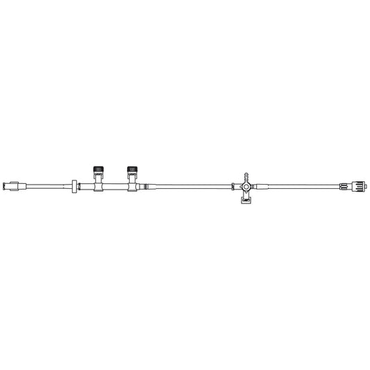 Extension Set, 2 Normally Closed Dual Manifold Valves, In-Line Backcheck Valve & 4-Way Stopcock, SPIN-LOCK Connector, 8.0mL Priming Volume, 42"L, 50/cs (Rx) (Continental US+HI Only)