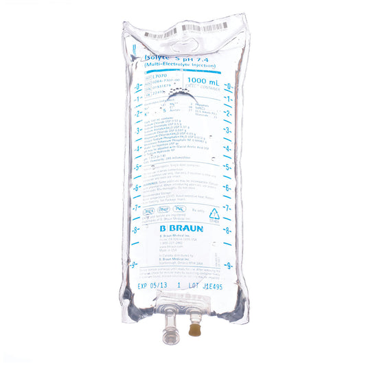1000mL Isolyte S pH 7.4 Injection , 12/cs &nbsp;&nbsp;<strong style="color:red">Max weekly quantity allowed: 10</Strong (Rx) (Item is Non-Returnable) (Continental US+HI Only, Excluding IN and ND) (Item is on Manufacturer Allocation - Quantities may Limite
