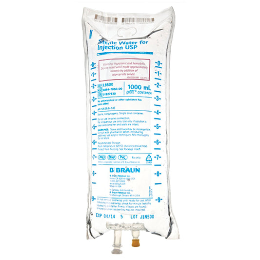 1000mL Sterile Water, EXCEL® , 12/cs &nbsp;&nbsp;<strong style="color:red">Max weekly quantity allowed: 10</Strong> (Rx) (Item is Non-Returnable) (60 cs/plt) (Continental US+HI Only, Excluding IN and ND)