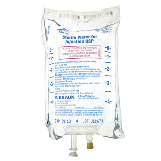 500mL Sterile Water, EXCEL® , 24/cs &nbsp;&nbsp;<strong style="color:red">Max weekly quantity allowed: 10</Strong> (Rx) (48 cs/plt) (Continental US+HI Only)