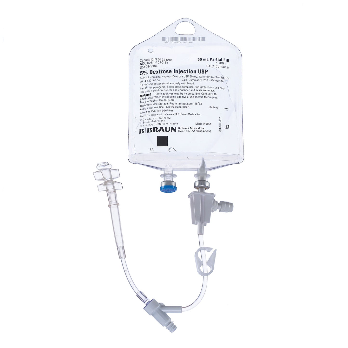 Dextrose Injections, 5%, 50/100mL, PAB® Containers , 84/cs (Rx) (Item is Non-Returnable) (Continental US+HI Only, Excluding IN and ND)