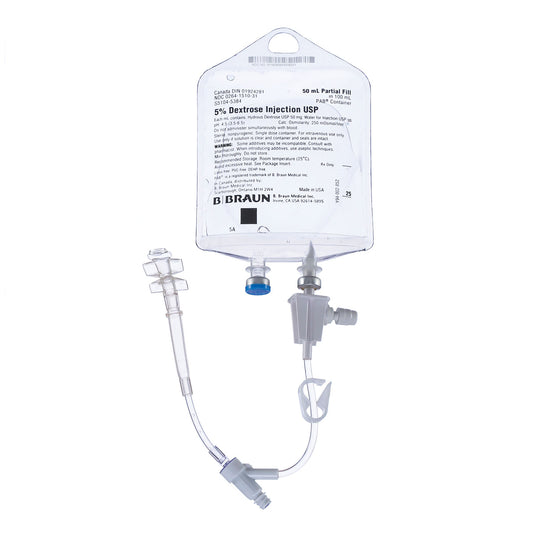 Dextrose Injections, 5%, 50/100mL, PAB® Containers , 84/cs (Rx) (Item is Non-Returnable) (Continental US+HI Only, Excluding IN and ND)