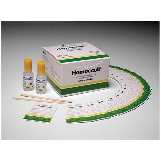 Each Box Contains: Hemoccult® Single Slides , 15mL Bottles of Developer, Applicators & Instructions, 10 bx/cs (Item is considered HAZMAT and cannot sh (100) (Test Cards) (2) (100) (Minimum Expiry Lead is 90 days) (Item is Non-Returnable) (US & Canada Only
