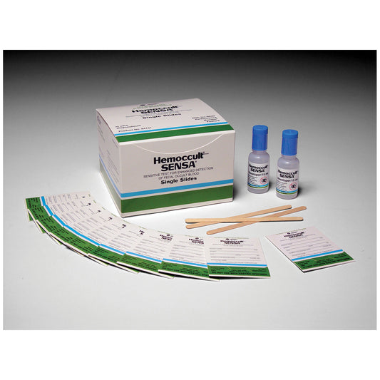 Each Box Contains: Hemoccult® SENSA® Single Slides , 15mL Bottles of Developer, Applicators & Instructions (Item is considered HAZMAT and cannot ship (100) (Test Cards) (2) (100) (Minimum Expiry Lead is 90 days) (US & Canada Only) (Item is Non-Returnable)