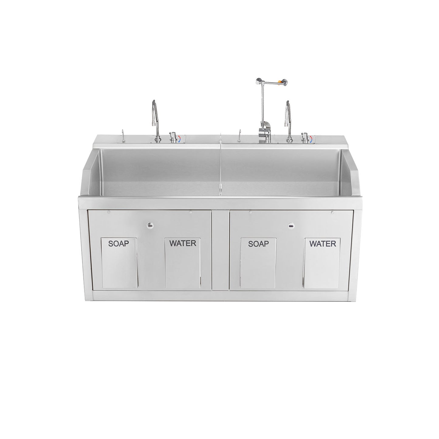 Lodi Scrub Sink, Place, Wall Mounted, Knee Action Control, Soap Dispenser, Infrared Water Control, Eyewash, Digital Timer (2)