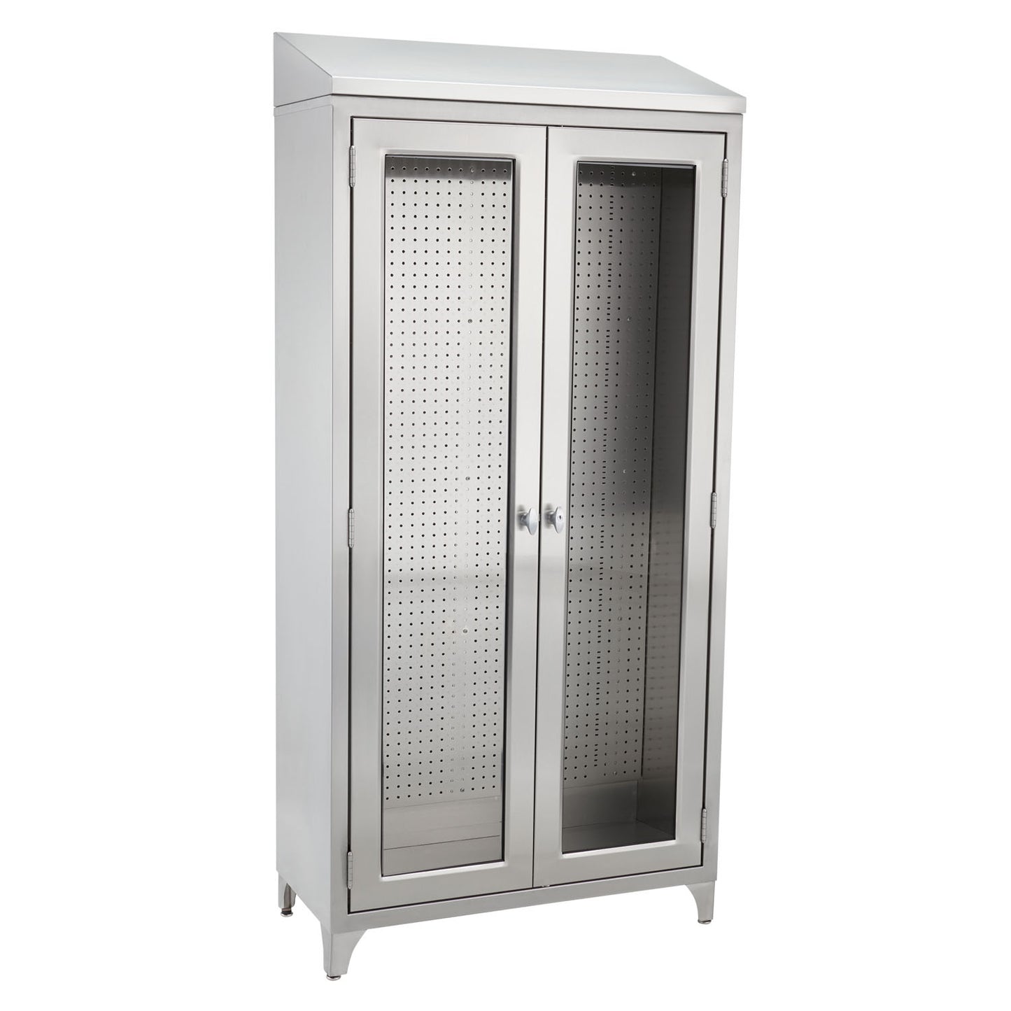 Walter Cabinet 47 5/8"W x 76"H x 16"D, Glides, Stainless Steel Pegboard