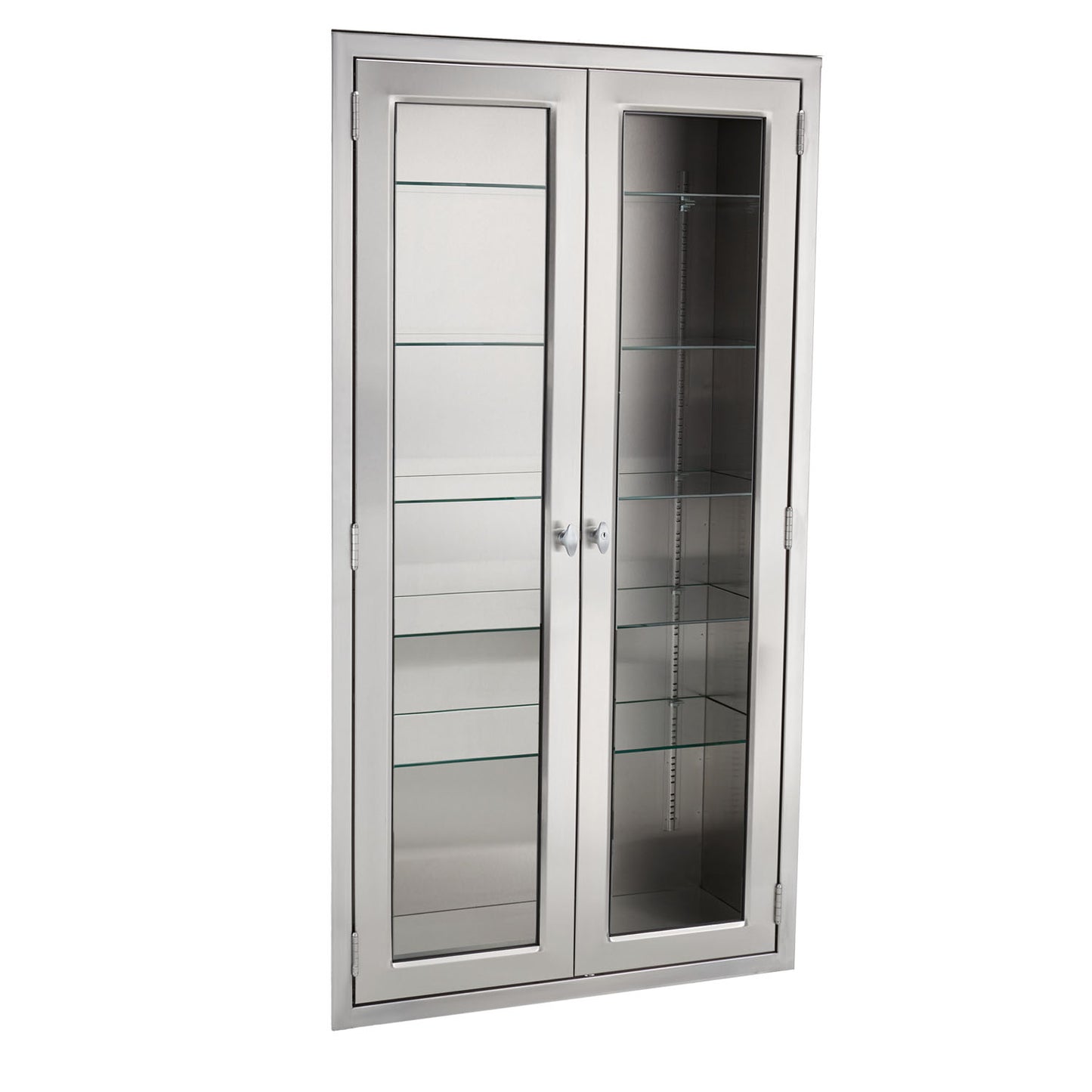 Equipment and Supplies Cabinet 47"W x 60"H x 18"D Supplies Cabinet, Glass Door, Stainless Steel Adjustable Shelves (3)