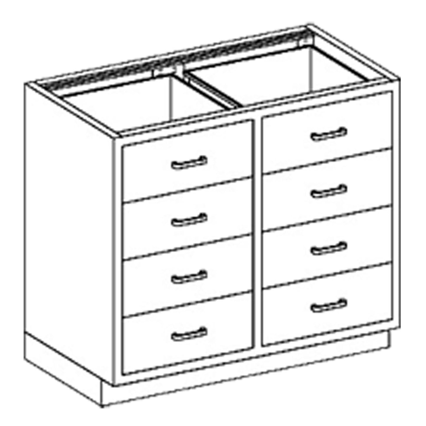 Base Cabinet 35"W x 35 3/4"H x 22"D, 1/4-1/2 Drawers (8)