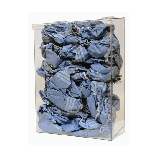 Bulk Dispenser, Tall Single Bin, Holds a Variety of Protective Apparel in Bulk, Single Compartment with Hinged Lid, Opening at Front Bottom, Keyholes For Wall Mounting, Clear PETG Plastic, 12¼"W x 17"H x 5 13/16"D (Made in USA)