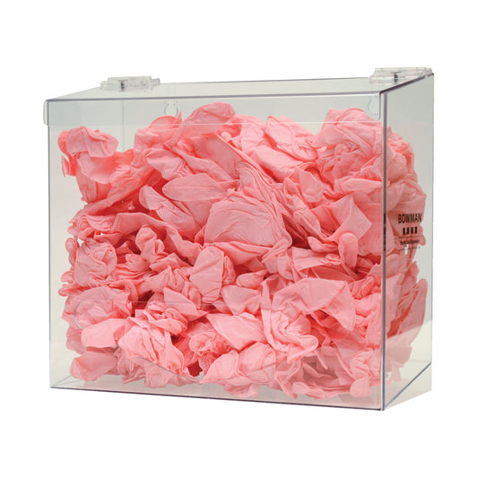 Bulk Dispenser, Single Bin, Holds a Variety of Protective Apparel in Bulk, Single Compartment with Hinged Lid, Opening at Front Bottom, Keyholes For Wall Mounting, Clear PETG Plastic, 12¼"W x 11 1/8"H x 5¾"D (Made in USA)