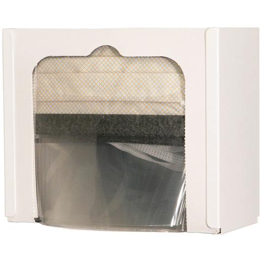 Face Mask Dispenser, Shield Style, Holds One Box of Shield Style Face Masks, Keyholes For Wall Mounting, White Powder Coated Steel, 9 1/16"W x 7½"H x 4 1/16"D (Made in USA)