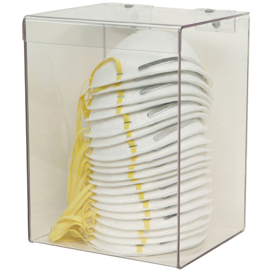Face Mask Dispenser, Cone Style, Holds Cone Style Face Masks in Bulk Quantity, Hinged Lid, Keyholes For Wall Mounting, Clear PETG Plastic, 6 11/16"W x 9"H x 6 1/16"D (Made in USA)