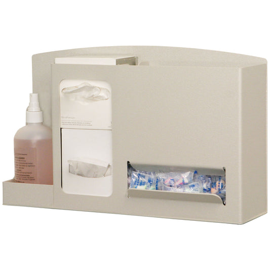 Eye & Ear Safety Station Holds Two Small Boxes of Eye Cleaning Wipes, One Bottle of Lens Cleaning Solution & Ear Plugs in Bulk Quantity, Keyholes For Wall Mounting, Can Sit On Counter or Mount to a Floor Stand, Quartz ABS Plastic, 18"W x 10 7/8"H x 5 3/8"