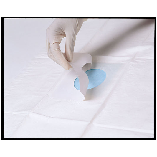 Drape, 3" Round Fenestration, Sterile, Adhesive Patch Around Fenestration, 50/dispenser bx, 4 bx/cs (Item is on Manufacturer backorder with an estimated 6-week lead time from 4/30/25 to replinish inventory - Quantities may be limited (200/cs) (24 cs/plt)
